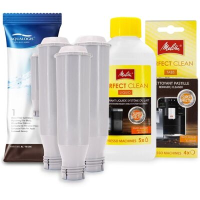 Aqualogis Zestaw MELITTA FIltr AL-TES46 3szt, Perfect Clean Liquid 250ml, Tabletki Perfect Clean 4szt Aqualogis Zestaw MELITTA FIltr AL-TES46 3szt, Perfect Clean Liquid 250ml, Tabletki Perfect Clean 4szt