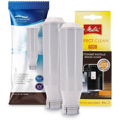Zestaw MELITTA filtr Aqualogis AL-TES46 2szt, Tabletki Czyszczące Perfect Clean 4szt Zestaw MELITTA filtr Aqualogis AL-TES46 2szt, Tabletki Czyszczące Perfect Clean 4szt