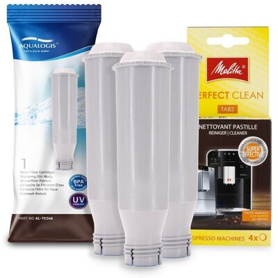Zestaw MELITTA filtr Aqualogis AL-TES46 3szt, Tabletki Czyszczące Perfect Clean 4szt Zestaw MELITTA filtr Aqualogis AL-TES46 3szt, Tabletki Czyszczące Perfect Clean 4szt