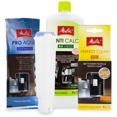 Aqualogis Zestaw MELITTA filtr Claris Pro Aqua, Odkamieniacz AntiCalc 250ml, Tabletki Perfect Clean 4szt Aqualogis Zestaw MELITTA filtr Claris Pro Aqua, Odkamieniacz AntiCalc 250ml, Tabletki Perfect Clean 4szt