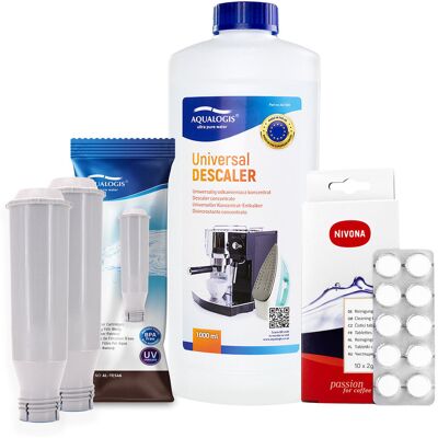 Zestaw Nivona - AL-TES46 2szt, Uniwersalny Odkamieniacz Aqualogis 1L, Latteo 250ml, Tabletki Czyszczące NIVONA NIRT701 10 szt. Zestaw Nivona - AL-TES46 2szt, Uniwersalny Odkamieniacz Aqualogis 1L, Latteo 250ml, Tabletki Czyszczące NIVONA NIRT701 10 szt.