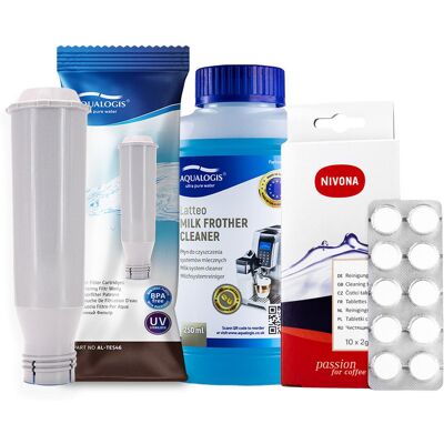 Aqualogis Zestaw NIVONA AL-TES46, Latteo 250ml, NIRT701 Tabletki Czyszczące 10szt Aqualogis Zestaw NIVONA AL-TES46, Latteo 250ml, NIRT701 Tabletki Czyszczące 10szt