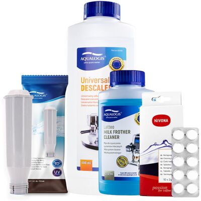 Aqualogis Zestaw Nivona - AL-Tes46, Uniwersalny Odkamieniacz 500ml, Latteo 250ml, NIVONA NIRT701 Tabletki Czyszczące 10szt Aqualogis Zestaw Nivona - AL-Tes46, Uniwersalny Odkamieniacz 500ml, Latteo 250ml, NIVONA NIRT701 Tabletki Czyszczące 10szt