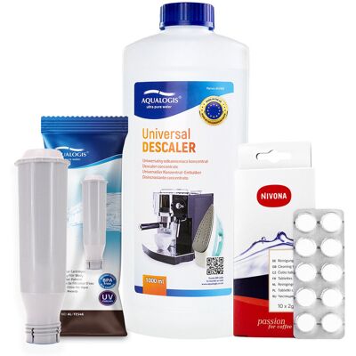 Zestaw Nivona - AL-TES46, Uniwersalny Odkamieniacz Aqualogis 1L, Latteo 250ml, NIVONA NIRT701 Tabletki Czyszczące 10 szt. Zestaw Nivona - AL-TES46, Uniwersalny Odkamieniacz Aqualogis 1L, Latteo 250ml, NIVONA NIRT701 Tabletki Czyszczące 10 szt.