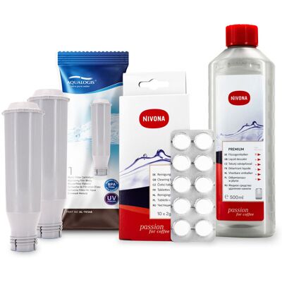 Zestaw NIVONA, Aqualogis AL-TES46 2szt, NIRK703 Odkamieniacz 500ml, NIRT701 Tabletki Czyszczące 10szt Zestaw NIVONA, Aqualogis AL-TES46 2szt, NIRK703 Odkamieniacz 500ml, NIRT701 Tabletki Czyszczące 10szt