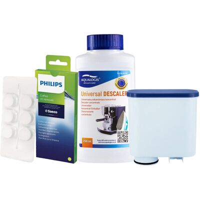 Aqualogis Zestaw Philips - AL-Clean, Uniwersalny Odkamieniacz 250ml, Philips CA6704/10 Tabletki Czyszczące Aqualogis Zestaw Philips - AL-Clean, Uniwersalny Odkamieniacz 250ml, Philips CA6704/10 Tabletki Czyszczące