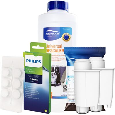 Aqualogis Zestaw Philips Saeco - AL-Inte+ 2szt, Uniwersalny Odkamieniacz 500ml, Philips CA6704/10 Tabletki Czyszczące Aqualogis Zestaw Philips Saeco - AL-Inte+ 2szt, Uniwersalny Odkamieniacz 500ml, Philips CA6704/10 Tabletki Czyszczące