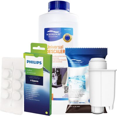 Aqualogis Zestaw Philips Saeco - AL-Inte+, Uniwersalny Odkamieniacz 500ml, Philips CA6704/10 Tabletki Czyszczące Aqualogis Zestaw Philips Saeco - AL-Inte+, Uniwersalny Odkamieniacz 500ml, Philips CA6704/10 Tabletki Czyszczące