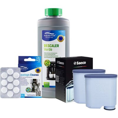 Zestaw Philips Saeco - Filtr Philips Aquaclean CA6903 2szt, Odkamieniacz Aqualogis Verde 500ml, Tabletki Czyszcące Aqualogis Cleaneo 10 szt. Zestaw Philips Saeco - Filtr Philips Aquaclean CA6903 2szt, Odkamieniacz Aqualogis Verde 500ml, Tabletki Czyszcące Aqualogis Cleaneo 10 szt.