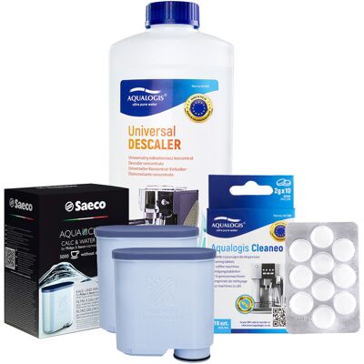 Zestaw Philips Saeco - Filtr Philips Aquaclean CA6903 2szt, Uniwersalny Odkamieniacz 1L, Tabletki Czyszcące Aqualogis Cleaneo 10 szt. Zestaw Philips Saeco - Filtr Philips Aquaclean CA6903 2szt, Uniwersalny Odkamieniacz 1L, Tabletki Czyszcące Aqualogis Cleaneo 10 szt.