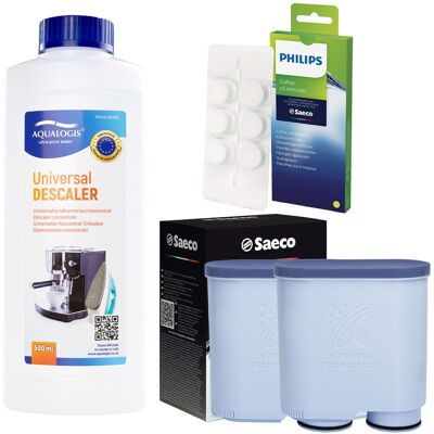 Aqualogis Zestaw Philips Saeco - Filtr Philips Aquaclean CA6903 2szt, Uniwersalny Odkamieniacz 500ml, Philips CA6704/10 Tabletki Czyszczące Aqualogis Zestaw Philips Saeco - Filtr Philips Aquaclean CA6903 2szt, Uniwersalny Odkamieniacz 500ml, Philips CA6704/10 Tabletki Czyszczące