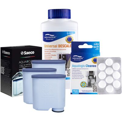 Aqualogis Zestaw Philips Saeco - Filtr Philips Aquaclean CA6903 3szt, Uniwersalny Odkamieniacz 250ml, Cleaneo Aqualogis Zestaw Philips Saeco - Filtr Philips Aquaclean CA6903 3szt, Uniwersalny Odkamieniacz 250ml, Cleaneo