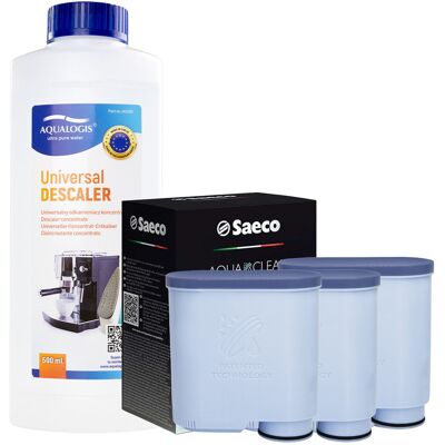 Aqualogis Zestaw Philips Saeco - Filtr Philips Aquaclean CA6903 3szt, Uniwersalny Odkamieniacz 500ml Aqualogis Zestaw Philips Saeco - Filtr Philips Aquaclean CA6903 3szt, Uniwersalny Odkamieniacz 500ml