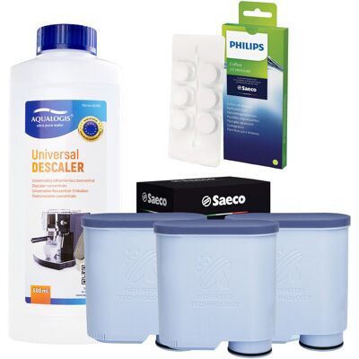 Aqualogis Zestaw Philips Saeco - Filtr Philips Aquaclean CA6903 3szt, Uniwersalny Odkamieniacz 500ml, Philips CA6704/10 Tabletki Czyszczące Aqualogis Zestaw Philips Saeco - Filtr Philips Aquaclean CA6903 3szt, Uniwersalny Odkamieniacz 500ml, Philips CA6704/10 Tabletki Czyszczące