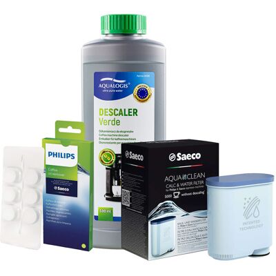Zestaw Philips Saeco - Filtr Philips Aquaclean CA6903, Odkamieniacz Aqualogis Verde 500ml, Philips CA6704/10 Tabletki Czyszczące Zestaw Philips Saeco - Filtr Philips Aquaclean CA6903, Odkamieniacz Aqualogis Verde 500ml, Philips CA6704/10 Tabletki Czyszczące