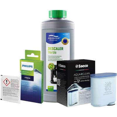 Zestaw Philips Saeco - Filtr Philips Aquaclean CA6903, Odkamieniacz Aqualogis Verde 500ml, Philips CA6705/10 Środek do Obiegu Mleka Zestaw Philips Saeco - Filtr Philips Aquaclean CA6903, Odkamieniacz Aqualogis Verde 500ml, Philips CA6705/10 Środek do Obiegu Mleka