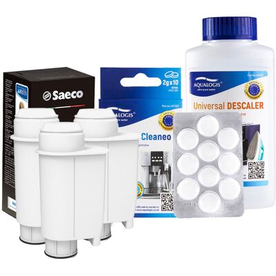 Zestaw PHILIPS SAECO INTENZA+ - Filtr CA6702 3 szt, UniDec 250 ml, Aqualogis Cleaneo 10szt Zestaw PHILIPS SAECO INTENZA+ - Filtr CA6702 3 szt, UniDec 250 ml, Aqualogis Cleaneo 10szt