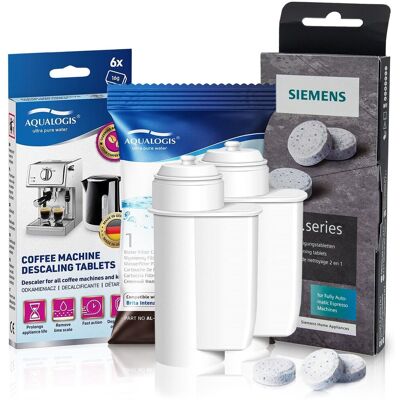 Zestaw Siemens, Filtr Aqualogis AL-Inte 2szt, Siemens Tabletki TZ80001, Decalc 6szt Zestaw Siemens, Filtr Aqualogis AL-Inte 2szt, Siemens Tabletki TZ80001, Decalc 6szt