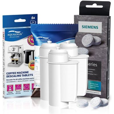 Zestaw Siemens, Filtr Aqualogis AL-Inte 3szt, Siemens Tabletki TZ80001, Decalc 6szt Zestaw Siemens, Filtr Aqualogis AL-Inte 3szt, Siemens Tabletki TZ80001, Decalc 6szt