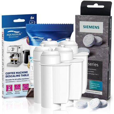 Zestaw Siemens, Filtr Aqualogis AL-Inte 5szt, Siemens Tabletki TZ80001, Decalc 6szt Zestaw Siemens, Filtr Aqualogis AL-Inte 5szt, Siemens Tabletki TZ80001, Decalc 6szt
