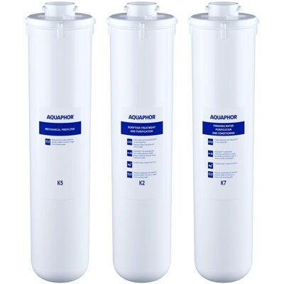 Zestaw wkładów wymiennych K5,K2,K7 do filtra wody Aquaphor kryształ A Zestaw wkładów wymiennych K5,K2,K7 do filtra wody Aquaphor kryształ A