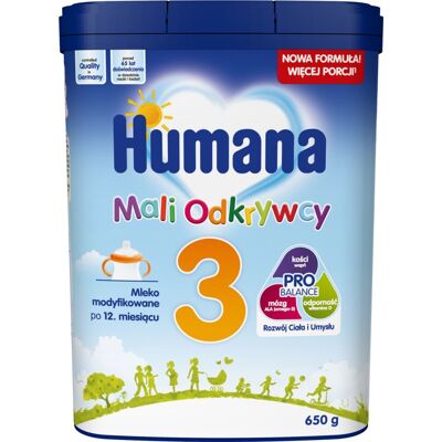 Humana 3 Mali Odkrywcy, Mleko W Proszku Modyfikowane Po 12 Miesiącu, 650 G Humana 3 Mali Odkrywcy, Mleko W Proszku Modyfikowane Po 12 Miesiącu, 650 G
