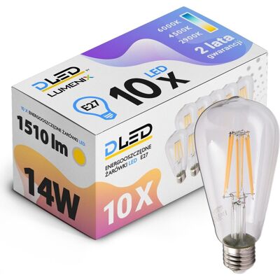 Lumenix 10x Żarówka E27 LED FILAMENT 14W CIEPŁA ŁZA Lumenix 10x Żarówka E27 LED FILAMENT 14W CIEPŁA ŁZA
