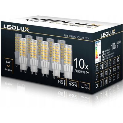10X Żarówka LED G9 5W =55W ciepła neutralna zimna Premium LEDLUX nie mruga 10X Żarówka LED G9 5W =55W ciepła neutralna zimna Premium LEDLUX nie mruga