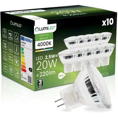 10x Żarówka LED GU4 Reflektor MR11 2,5W = 20W 220lm 4000K Neutralna 120° 12V LUMILED 10x Żarówka LED GU4 Reflektor MR11 2,5W = 20W 220lm 4000K Neutralna 120° 12V LUMILED
