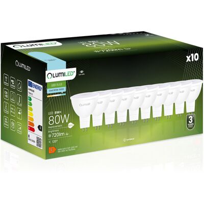 10x Żarówka LED GU5.3 Reflektor MR16 8W = 80W 720lm 6500K Zimna 120° LUMILED 10x Żarówka LED GU5.3 Reflektor MR16 8W = 80W 720lm 6500K Zimna 120° LUMILED