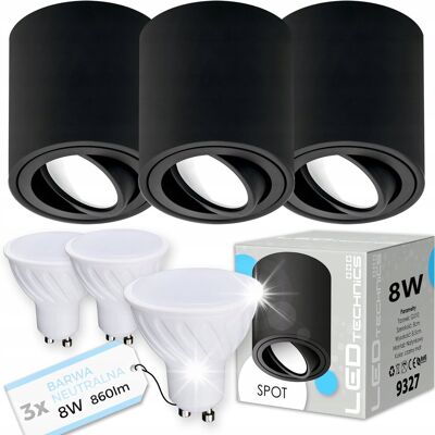 Ledtechnics 3x SPOT OPRAWA NATYNKOWA TUBA HALOGENOWA GU10 8W neutralna żarówka LED Ledtechnics 3x SPOT OPRAWA NATYNKOWA TUBA HALOGENOWA GU10 8W neutralna żarówka LED