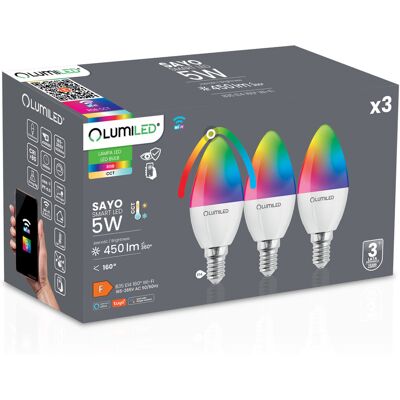 3X Żarówka LED E14 B35 ŚWIECZKA 5W = 40W 450lm RGB Ściemnialna CCT Inteligentna TUYA WiFi SMART SAYO LUMILED 3X Żarówka LED E14 B35 ŚWIECZKA 5W = 40W 450lm RGB Ściemnialna CCT Inteligentna TUYA WiFi SMART SAYO LUMILED