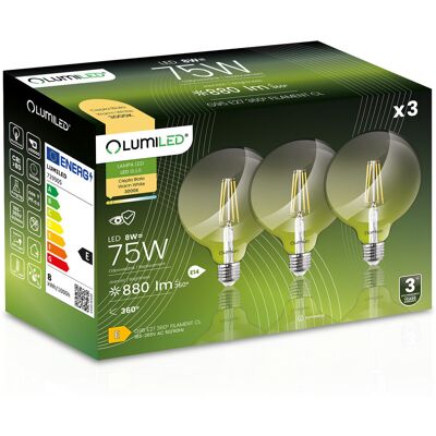 3x Żarówka LED E27 Kula G95 8W = 75W 880lm 3000K Ciepła 360° FILAMENT LUMILED 3x Żarówka LED E27 Kula G95 8W = 75W 880lm 3000K Ciepła 360° FILAMENT LUMILED