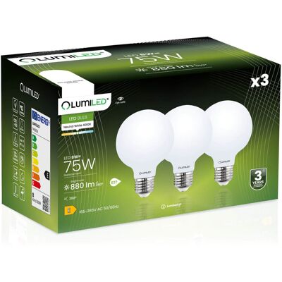 3x Żarówka LED E27 Kula G95 8W = 75W 880lm 4000K Neutralna 360° FILAMENT LUMILED 3x Żarówka LED E27 Kula G95 8W = 75W 880lm 4000K Neutralna 360° FILAMENT LUMILED
