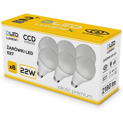 Lumenix 6x Żarówka LED 2835 E27 SMD 2180lm CCD kula 22W Lumenix 6x Żarówka LED 2835 E27 SMD 2180lm CCD kula 22W