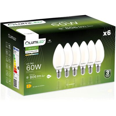 6x Żarówka LED E14 Świeczka B35 7W = 60W 806lm 4000K Neutralna 360° FILAMENT LUMILED 6x Żarówka LED E14 Świeczka B35 7W = 60W 806lm 4000K Neutralna 360° FILAMENT LUMILED