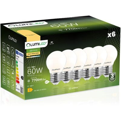 6x Żarówka LED E27 Kulka P45 7W = 60W 806lm 3000K Ciepła 360° FILAMENT LUMILED 6x Żarówka LED E27 Kulka P45 7W = 60W 806lm 3000K Ciepła 360° FILAMENT LUMILED