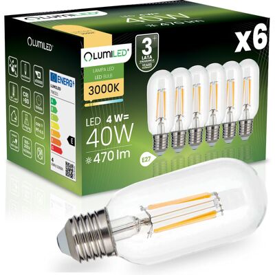 6x Żarówka LED E27 T45 FILAMENT 4W = 40W 470LM 3000K Ciepła 360° Ozdobna LUMILED 6x Żarówka LED E27 T45 FILAMENT 4W = 40W 470LM 3000K Ciepła 360° Ozdobna LUMILED