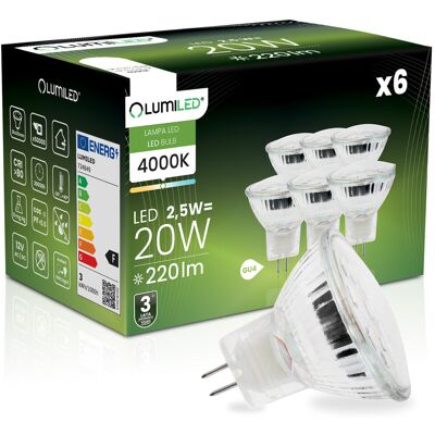 6x Żarówka LED GU4 Reflektor MR11 2,5W = 20W 220lm 4000K Neutralna 120° 12V LUMILED 6x Żarówka LED GU4 Reflektor MR11 2,5W = 20W 220lm 4000K Neutralna 120° 12V LUMILED