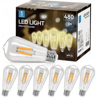 Inny producent Aigostar Żarówka Led E27 Z Żarnikiem, Ciepła Biel 2700 K, 4 W (Odpowiednik 41 W), 480 Lumenów, Nieściemnialna, Żarówki Dekoracyjne, Opakowanie 6 Szt. Inny producent Aigostar Żarówka Led E27 Z Żarnikiem, Ciepła Biel 2700 K, 4 W (Odpowiednik 41 W), 480 Lumenów, Nieściemnialna, Żarówki Dekoracyjne, Opakowanie 6 Szt.