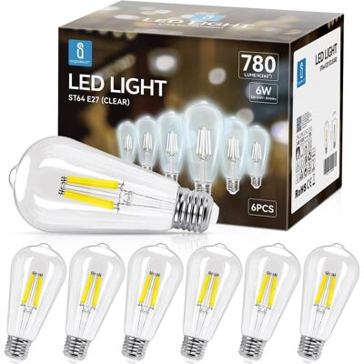 Inny producent Aigostar Żarówka Led E27 Z Żarnikiem, Zimna Biel 6500 K, 6 W (Odpowiednik 58 W), 780 Lumenów, Nieściemnialna, Żarówki Dekoracyjne, Opakowanie 6 Szt. Inny producent Aigostar Żarówka Led E27 Z Żarnikiem, Zimna Biel 6500 K, 6 W (Odpowiednik 58 W), 780 Lumenów, Nieściemnialna, Żarówki Dekoracyjne, Opakowanie 6 Szt.