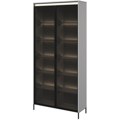 Bettso Dwudrzwiowa nowoczesna witryna TREND szara z oświetleniem LED na metalowych nogach Bettso Dwudrzwiowa nowoczesna witryna TREND szara z oświetleniem LED na metalowych nogach