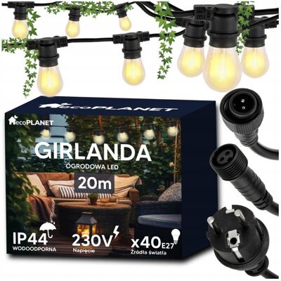 LED-ONE GIRLANDA ogrodowa łańcuch 20m E27 + żarówki ww /nw LED-ONE GIRLANDA ogrodowa łańcuch 20m E27 + żarówki ww /nw