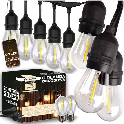 EVI GIRLANDA OGRODOWA ŁAŃCUCH ŚWIETLNY 20m 22x żarówka E27 LED WODOSZCZELNA EVI GIRLANDA OGRODOWA ŁAŃCUCH ŚWIETLNY 20m 22x żarówka E27 LED WODOSZCZELNA