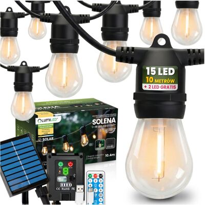 Girlanda Solarna Ogrodowa 15x LED Ozdobne Żarówki 10,4m 2700K Ciepła + Pilot SOLENA LUMILED Girlanda Solarna Ogrodowa 15x LED Ozdobne Żarówki 10,4m 2700K Ciepła + Pilot SOLENA LUMILED