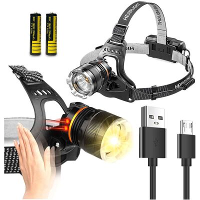 Latarka czołowa Alogy LED Lampka na głowę Czołówka czujnik ruchu Reflektor Zoom + Kabel Latarka czołowa Alogy LED Lampka na głowę Czołówka czujnik ruchu Reflektor Zoom + Kabel