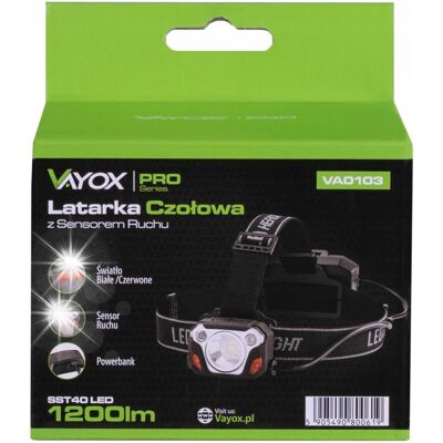 Inny producent Latarka czołowa czołówka Vayox VA0103 LED SST40 10W 6500K +XPE Sensor ruchu Inny producent Latarka czołowa czołówka Vayox VA0103 LED SST40 10W 6500K +XPE Sensor ruchu