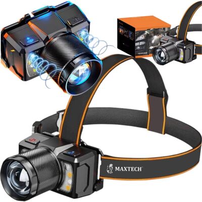 MAXTECH Latarka czołowa Led wodoodporna Czołówka na głowę 700lm zasięg 210m USB-C MAXTECH Latarka czołowa Led wodoodporna Czołówka na głowę 700lm zasięg 210m USB-C