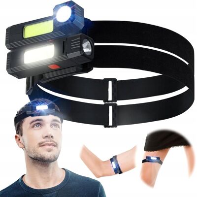Inny producent Latarka czołowa LED zdejmowana 2 jasne światła 300 luksów 800 mAh 60 g IPX3 Inny producent Latarka czołowa LED zdejmowana 2 jasne światła 300 luksów 800 mAh 60 g IPX3