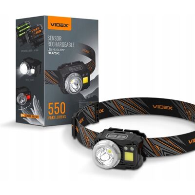 LATARKA czołowa VLF-H075C VIDEX wodoodporna wojskowa USB COB+CREE 550Lm LED LATARKA czołowa VLF-H075C VIDEX wodoodporna wojskowa USB COB+CREE 550Lm LED